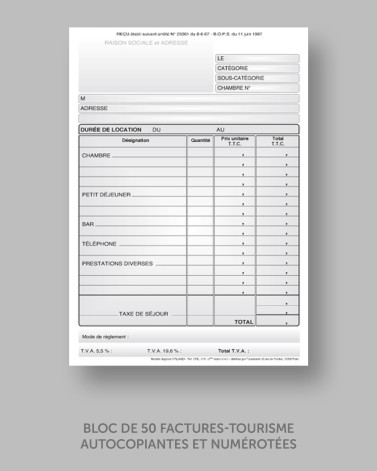 BLOC DE 50 FACTURES-TOURISME