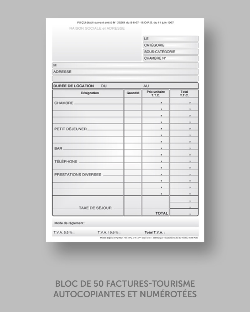BLOC DE 50 FACTURES-TOURISME