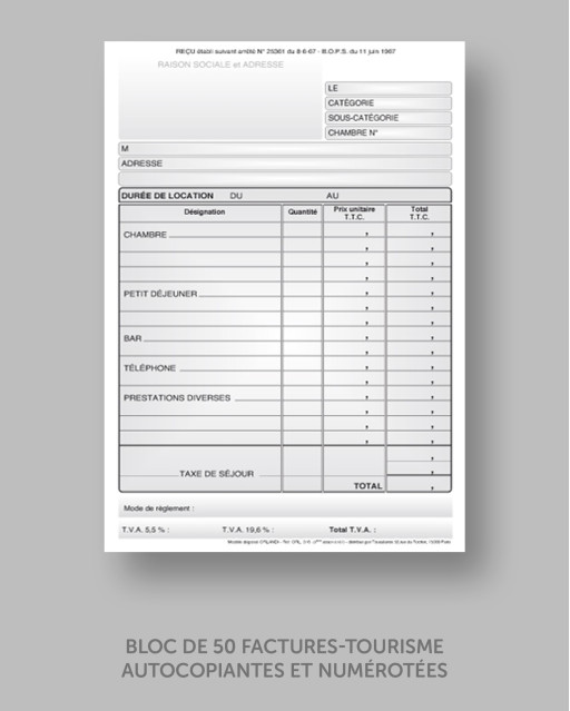 BLOC DE 50 FACTURES-TOURISME