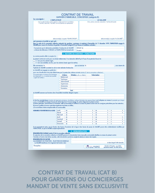 CONTRAT DE TRAVAIL (CAT B) pour gardiens ou concierges