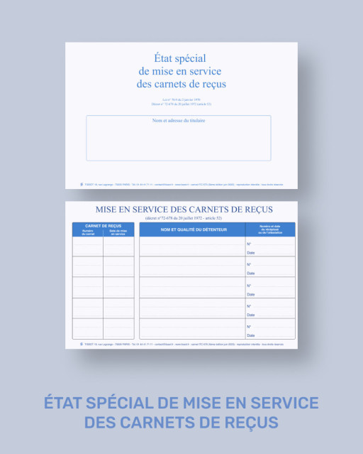 Etat spécial de mise en service des carnets de reçus