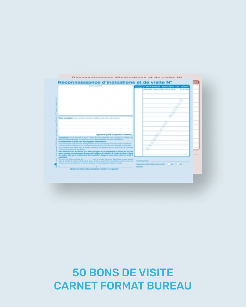 50 BONS DE VISITE CARNET FORMAT BUREAU