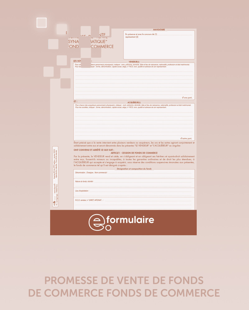 PROMESSE DE VENTE DE FONDS DE COMMERCE - en ligne