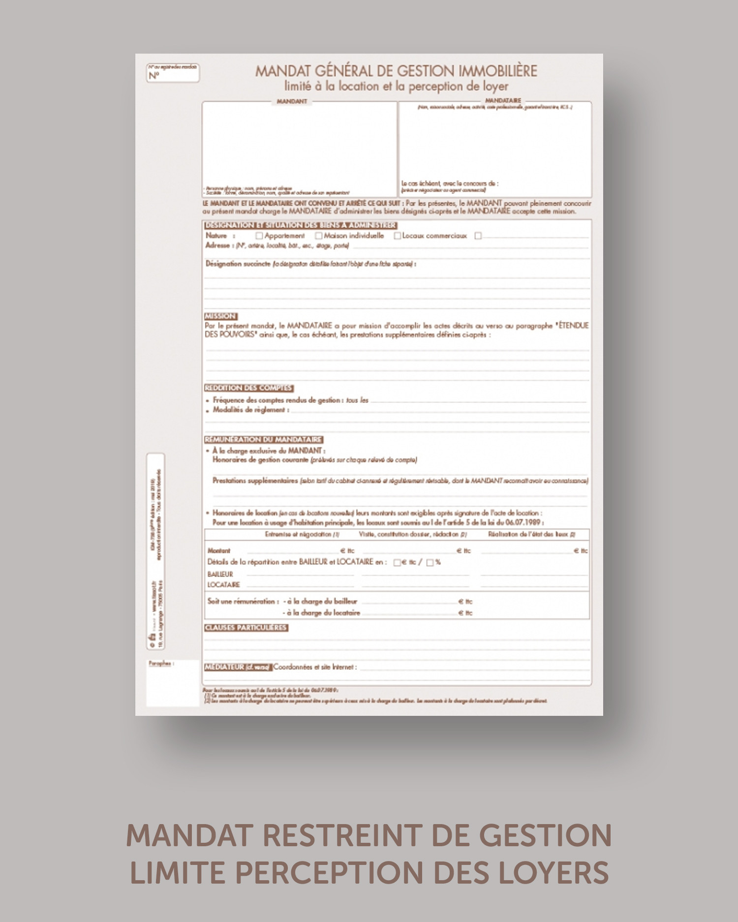 MANDAT RESTREINT DE GESTION - lot de 25