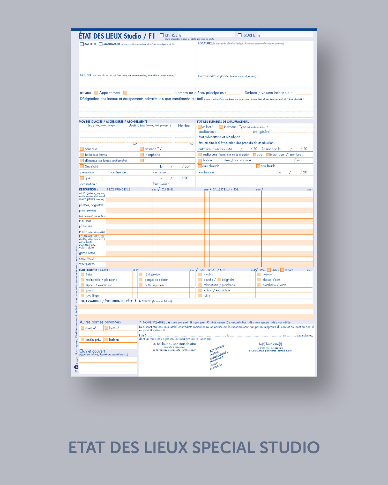 ETAT DES LIEUX SPECIAL STUDIO - lot de 25