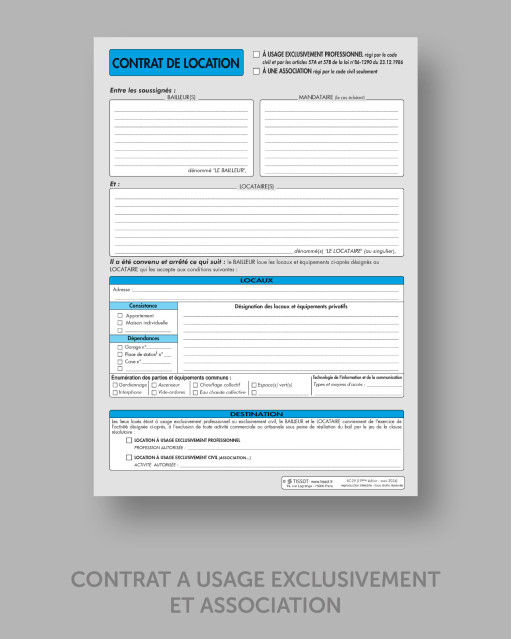 CONTRAT À USAGE EXCLUSIVEMENT PROFESSIONNEL - lot de 25