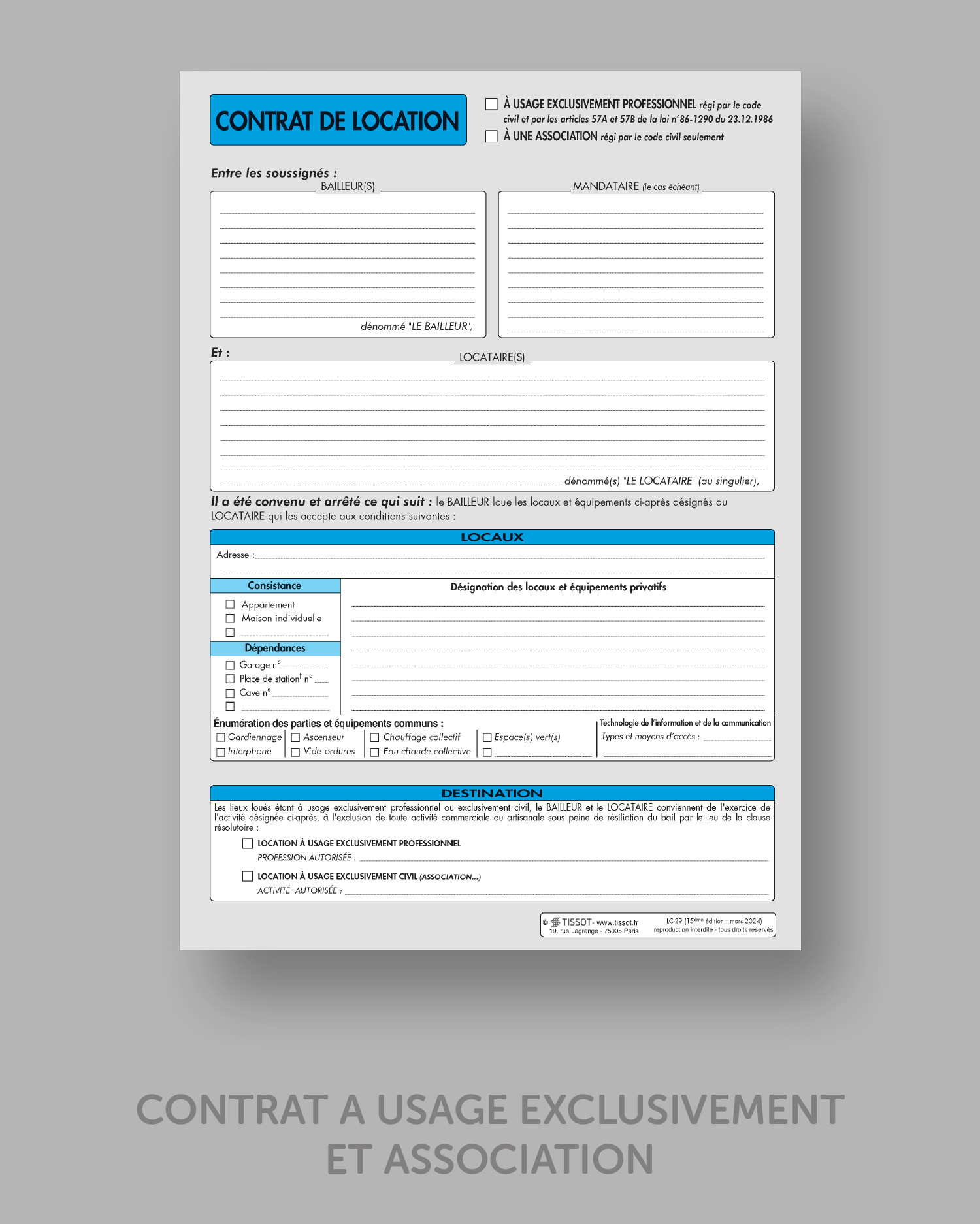 CONTRAT À USAGE EXCLUSIVEMENT PROFESSIONNEL - lot de 25
